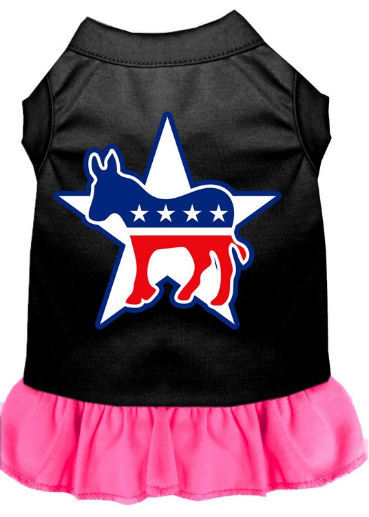 Democrat Screen Print Dress Black with Bright Pink Sm